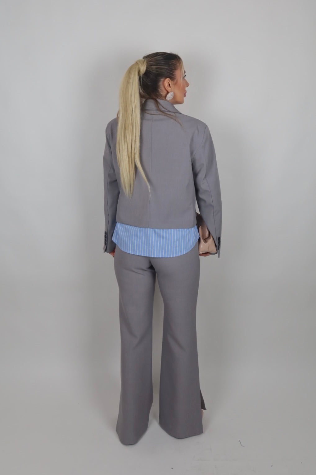 Giacca con inserti in camicia grigio