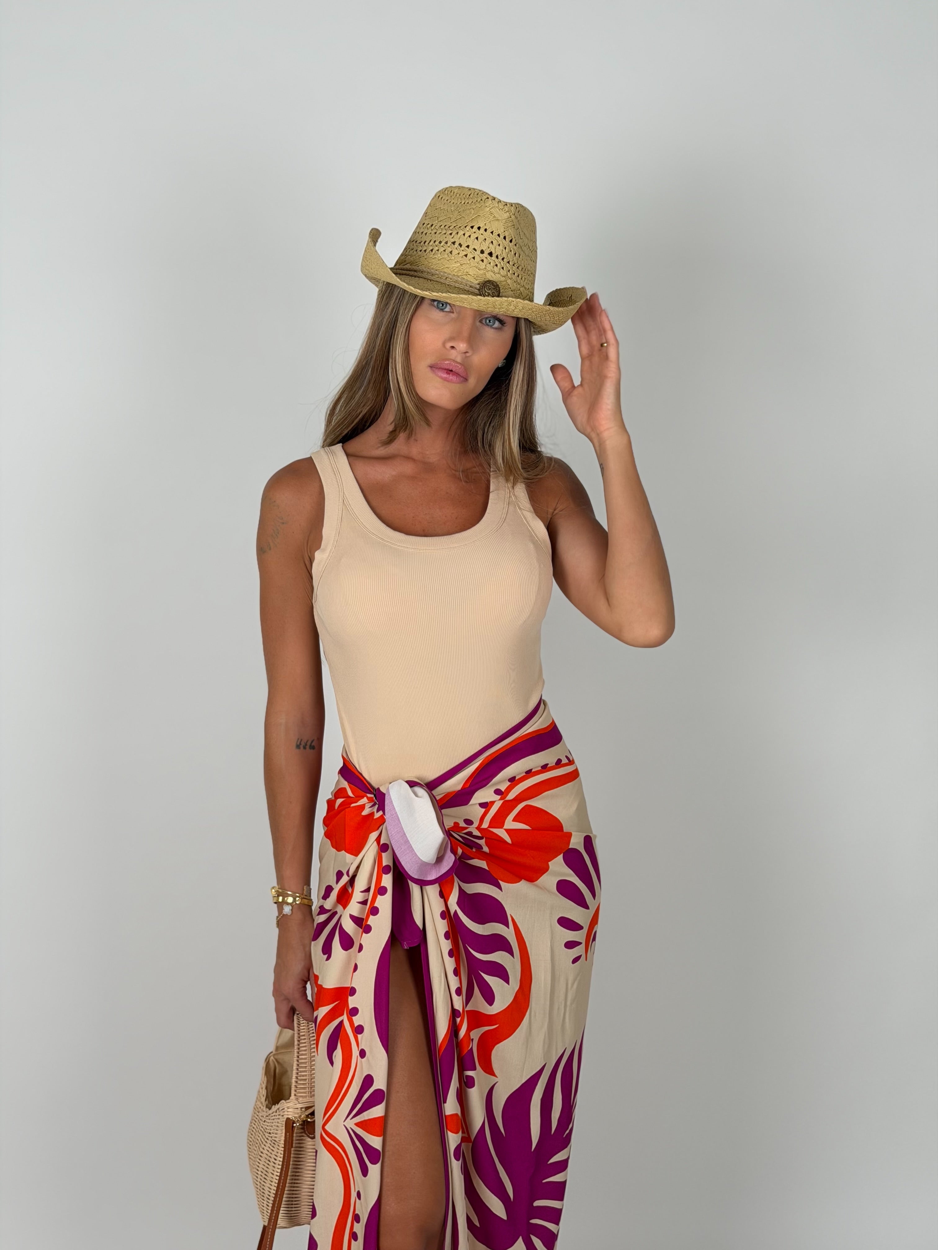 Canotta a costine beige