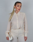 Camicia con colletto in pizzo panna
