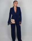 Blazer Serena con inserti in pizzo blu navy