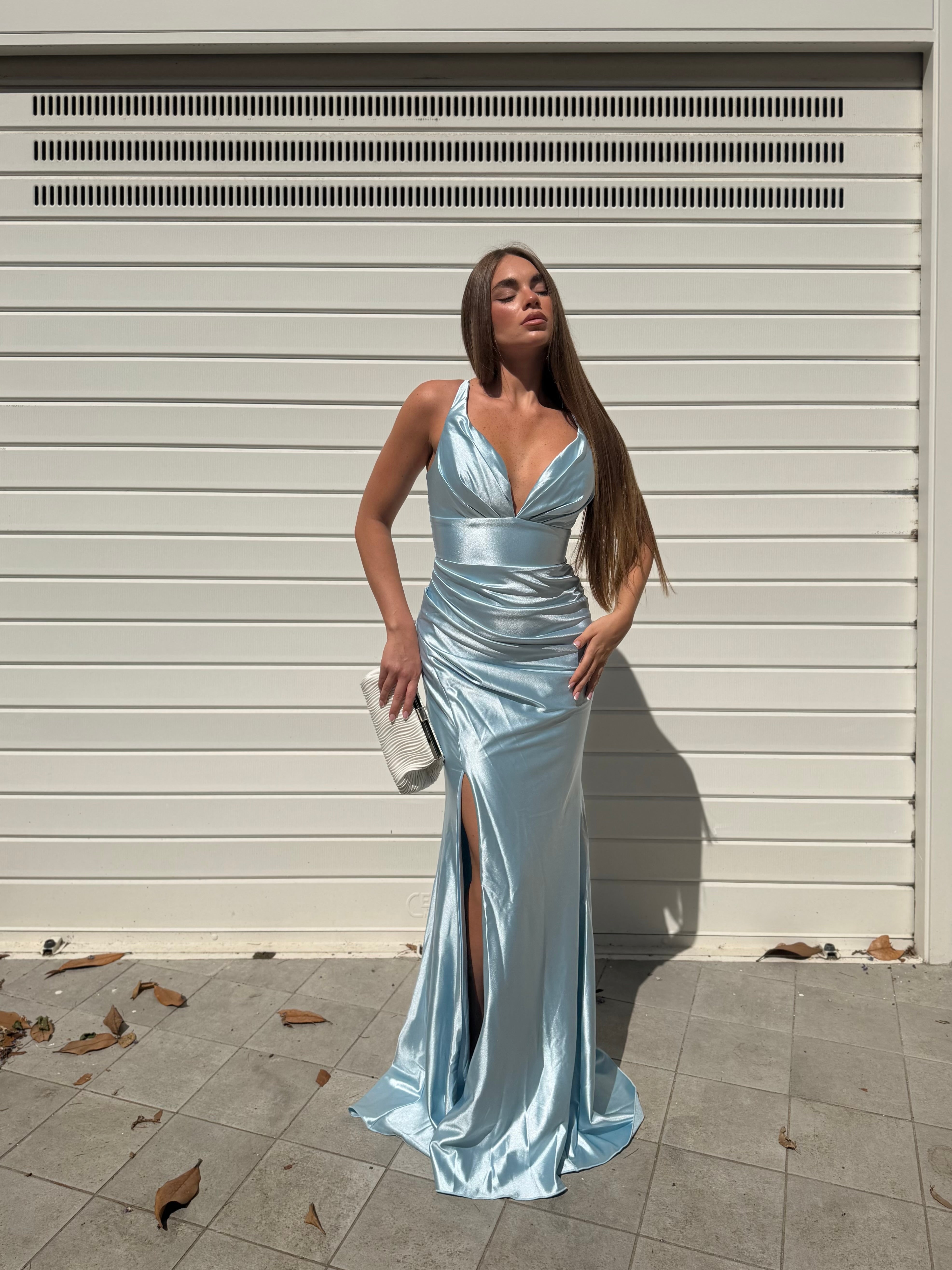 Dress elegant in raso azzurro