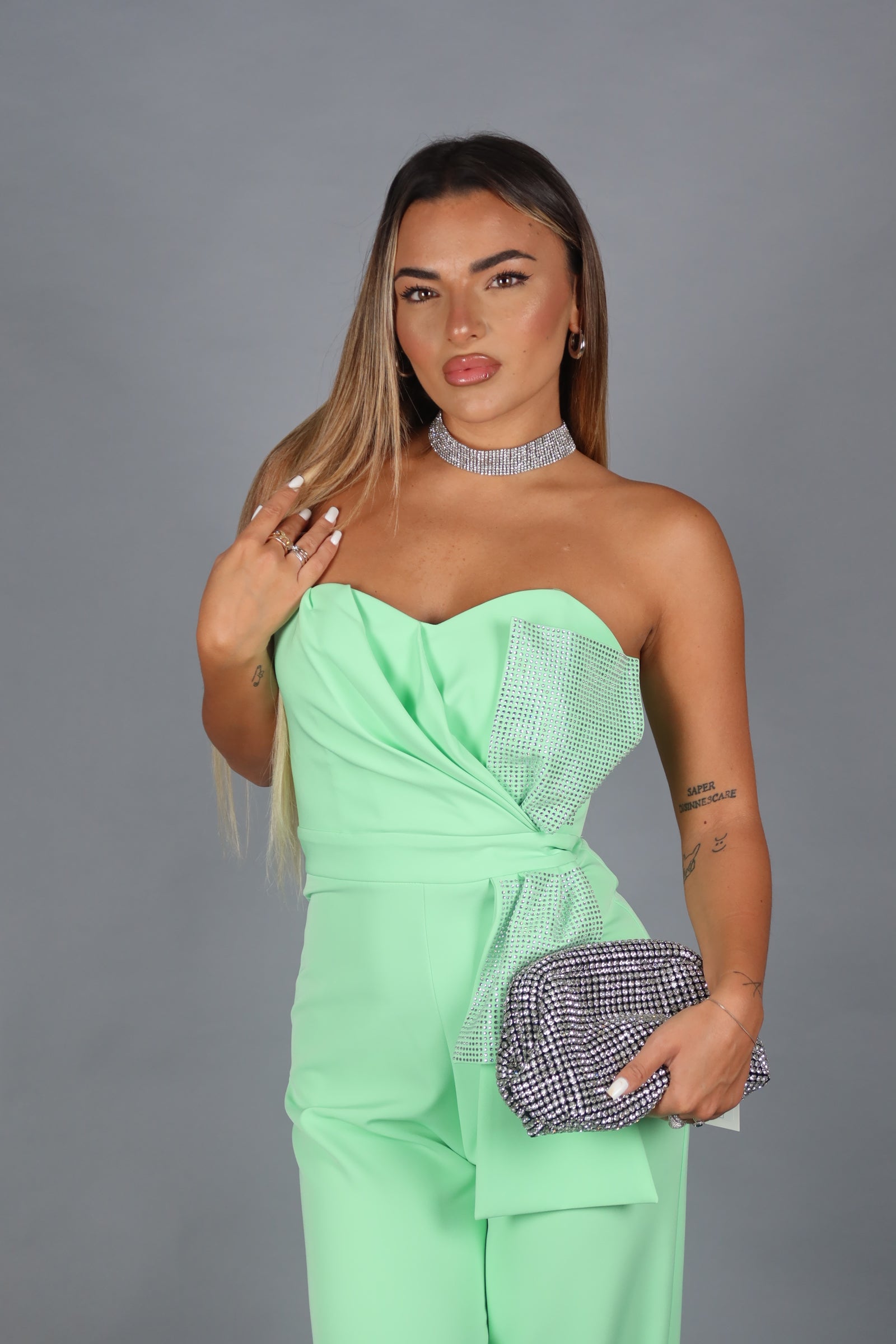 Jumpsuit candy strass green