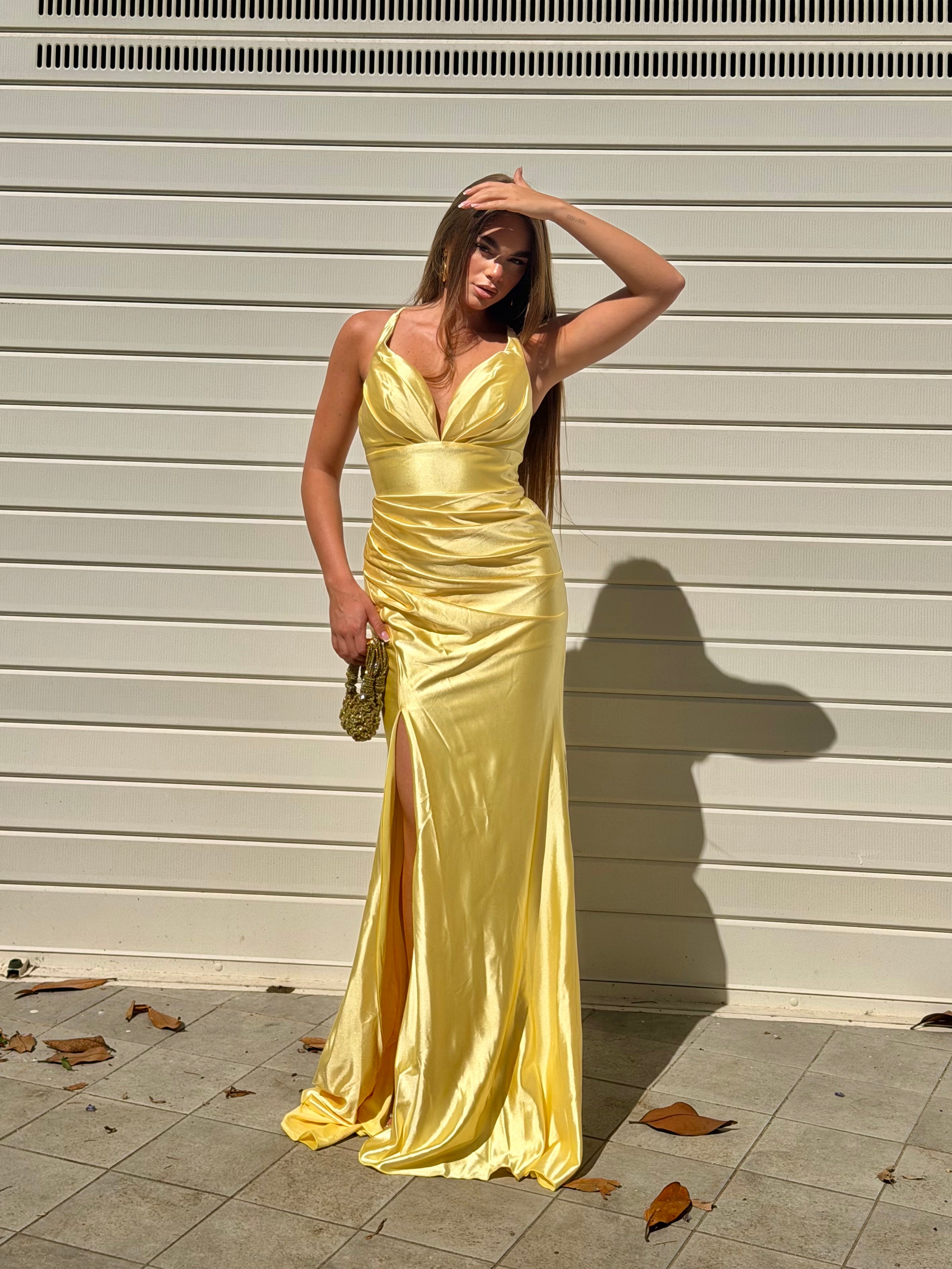 Dress elegant in raso giallo