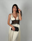 Dress in raso e pizzo panna/nero