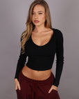 Maglia Crop a costine nera