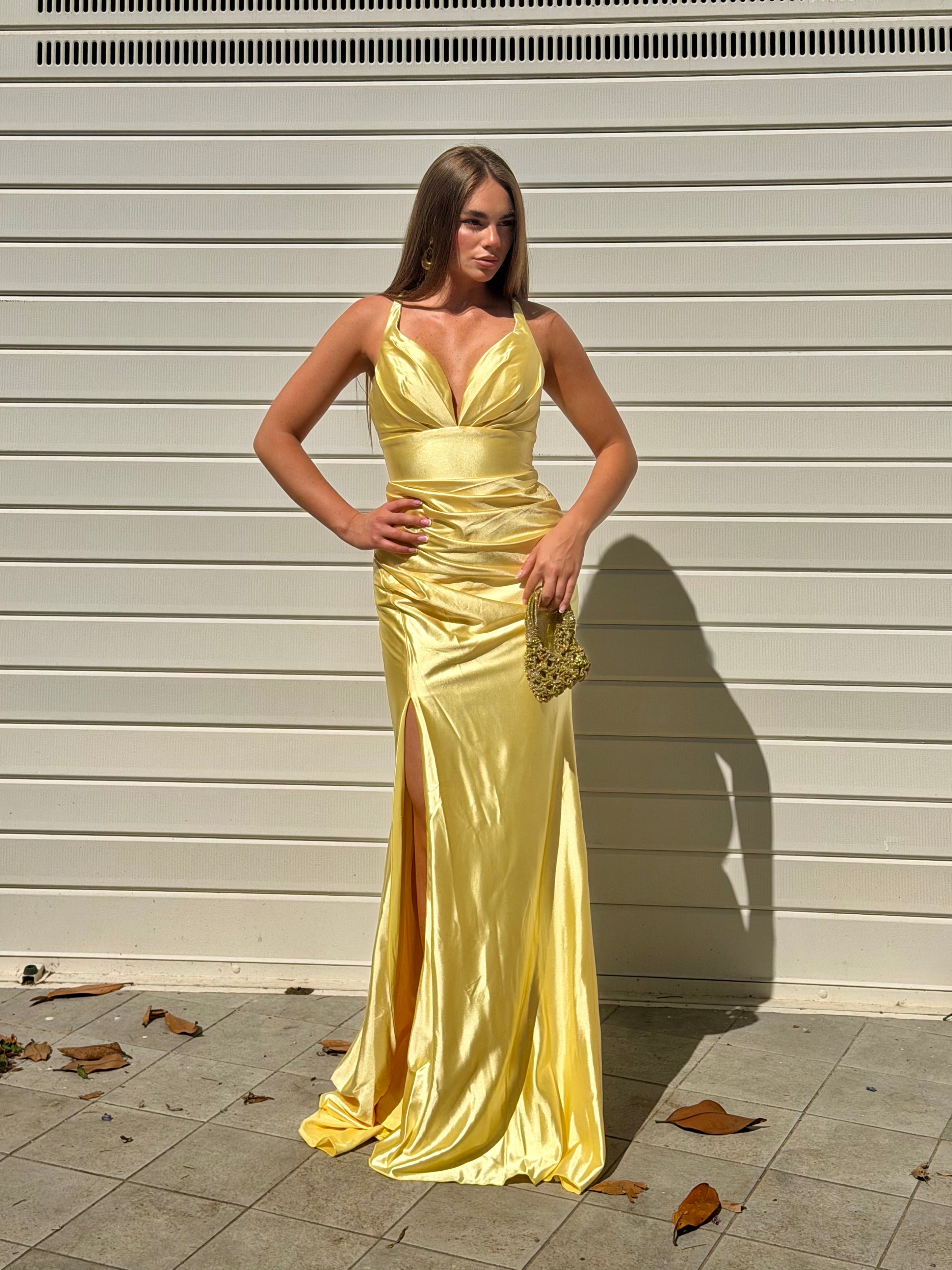Dress elegant in raso giallo