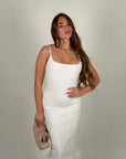 Abito bandage bianco con piume