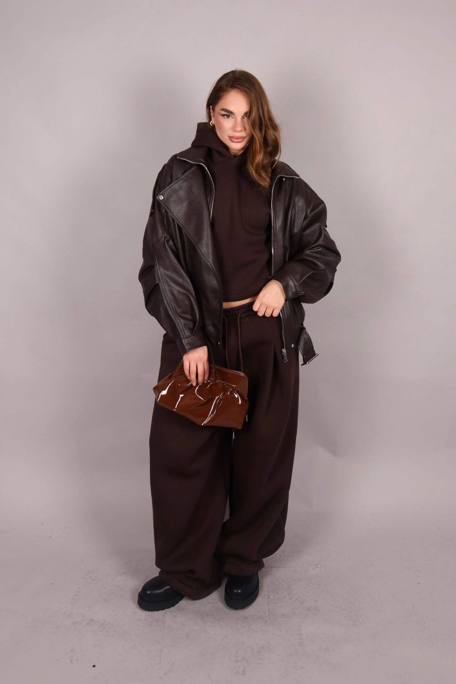 Chiodo over con cintura Brown