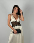 Dress in raso e pizzo panna/nero