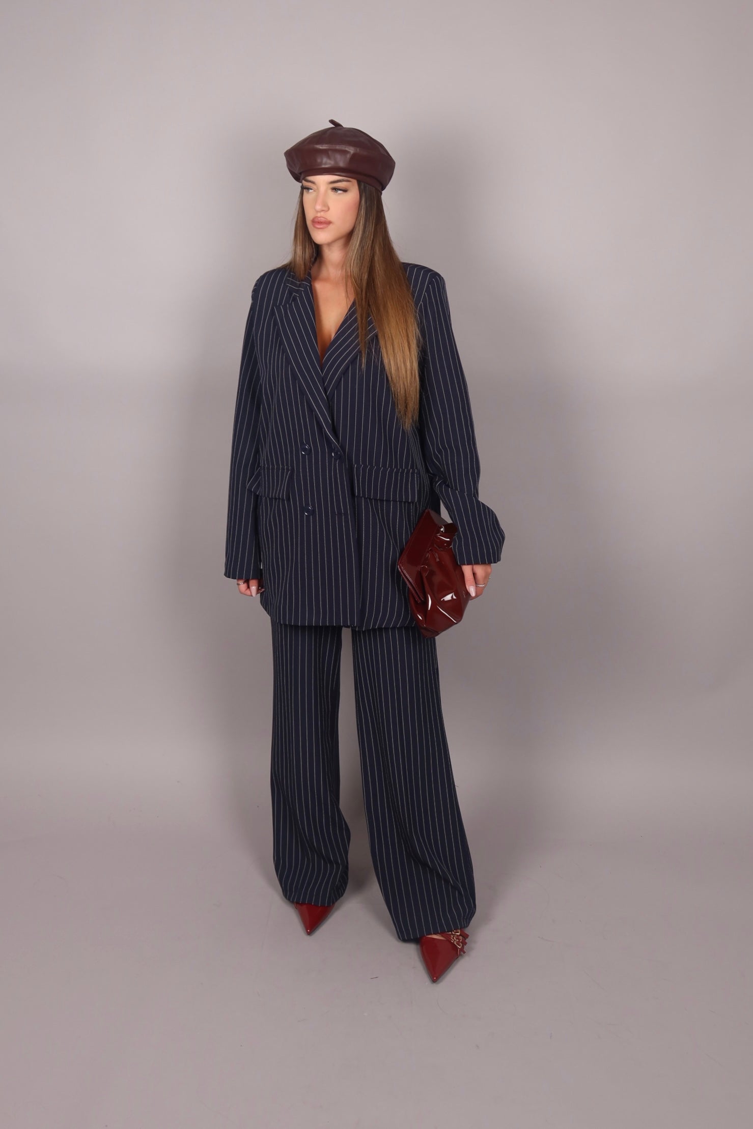 Tailleur doppiopetto gessato blu navy