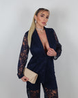 Blazer in pizzo blu