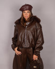 Bomber Crop in pelle brown