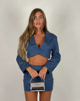 Coordset gessato blu