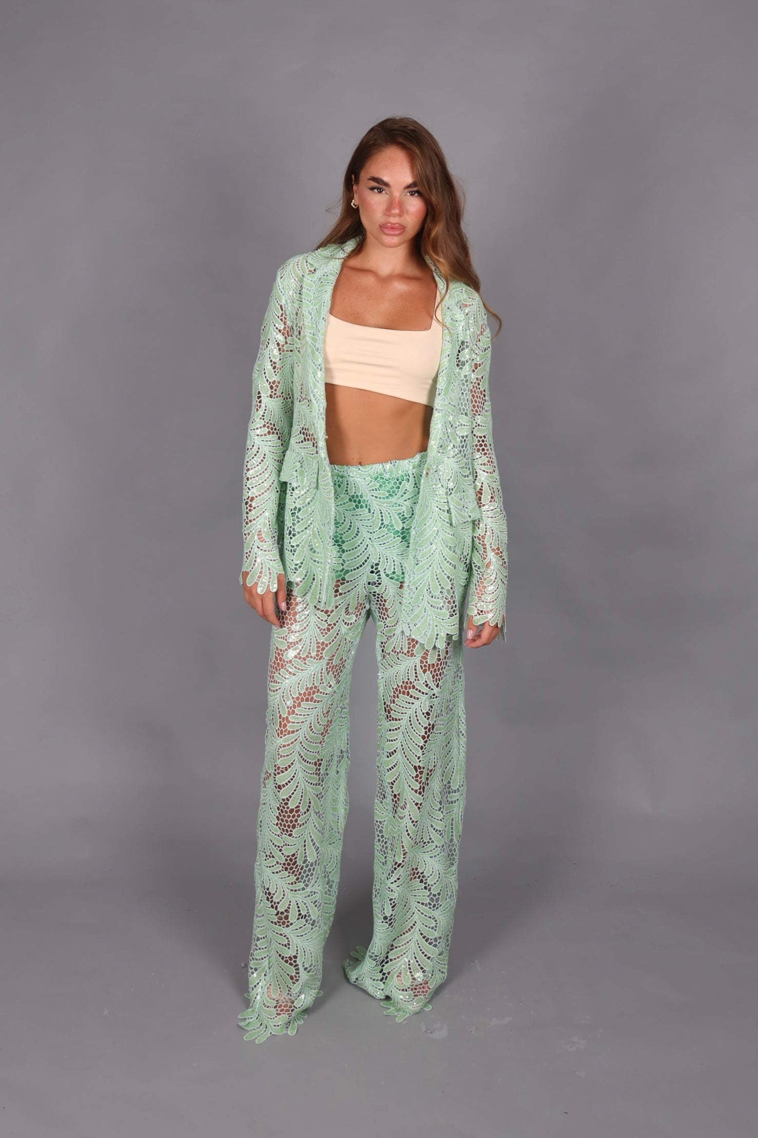Tailleur macrame verde acqua