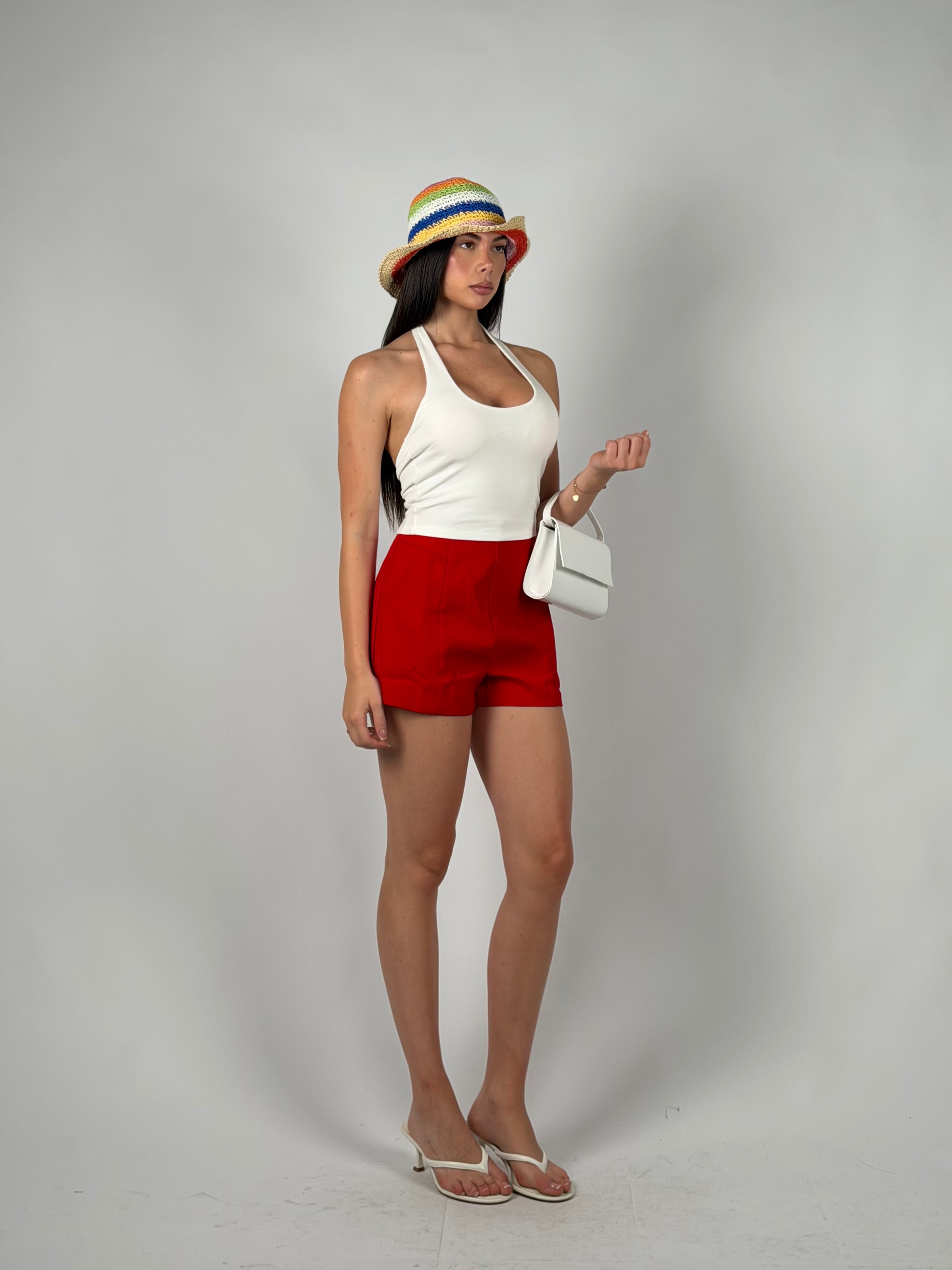 Top basic scollo America bianco
