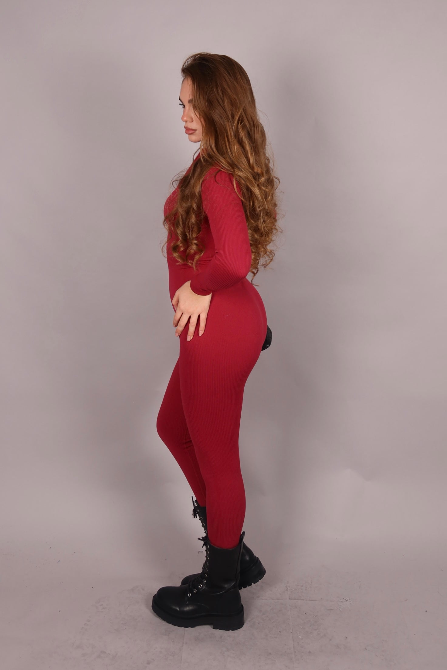 Tuta gym con zip bordeaux