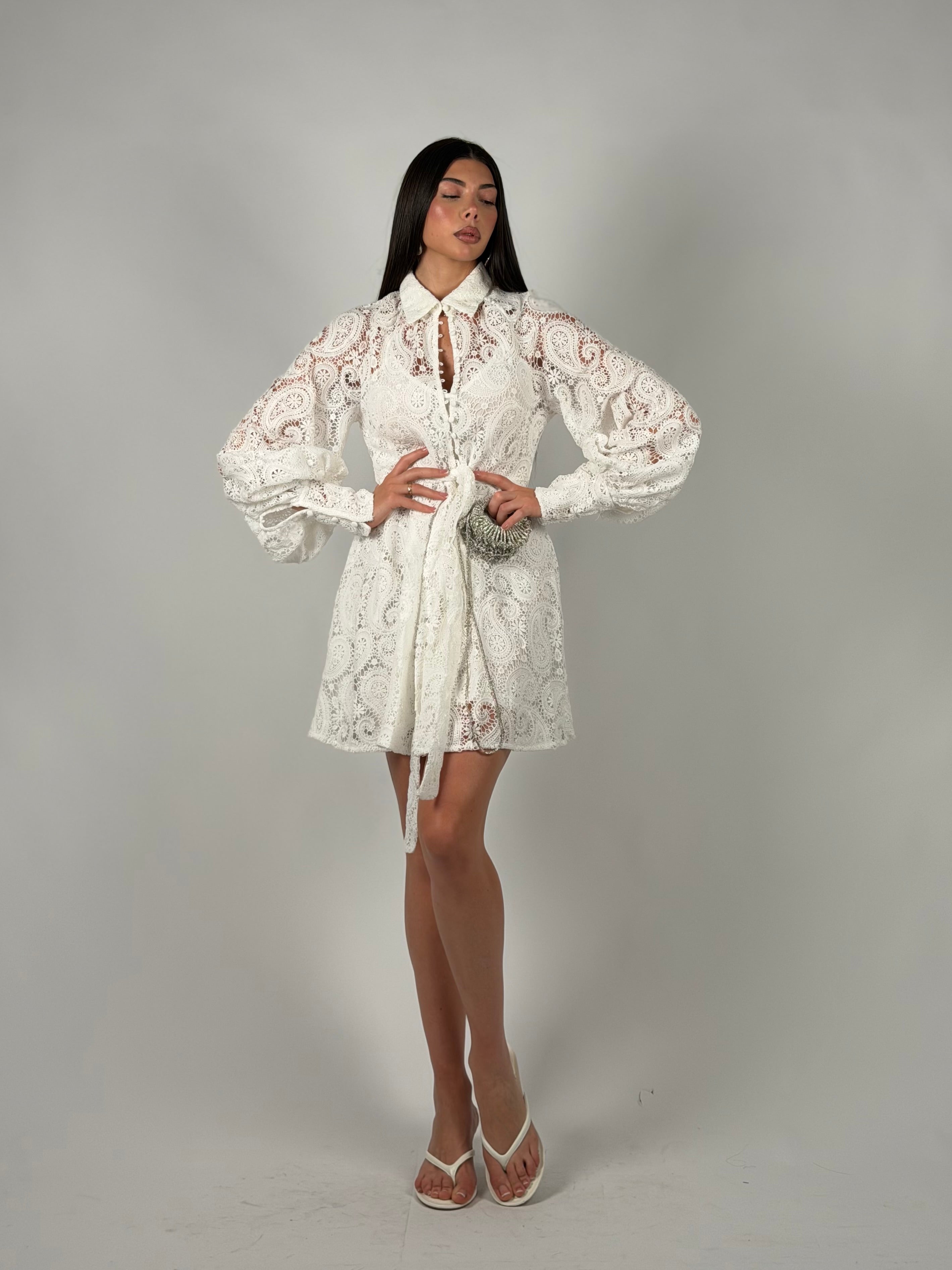 Mini dress lorena bianco in pizzo