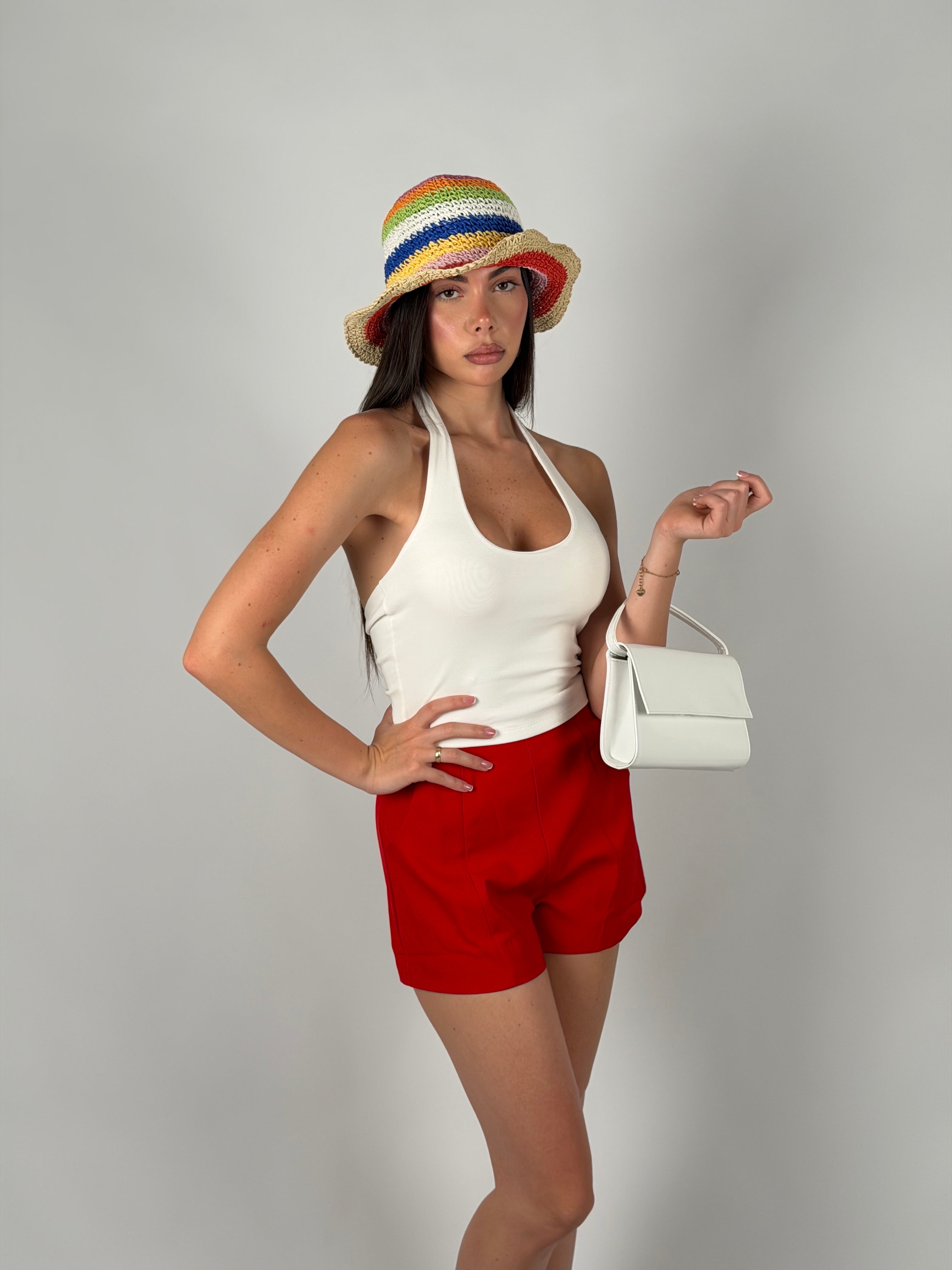 Top basic scollo America bianco
