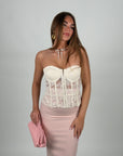 Bustier in macramè panna