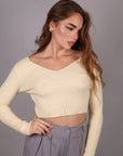 Maglia Crop a costine beige