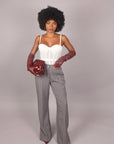 Tailleur gessato con cintura grigio