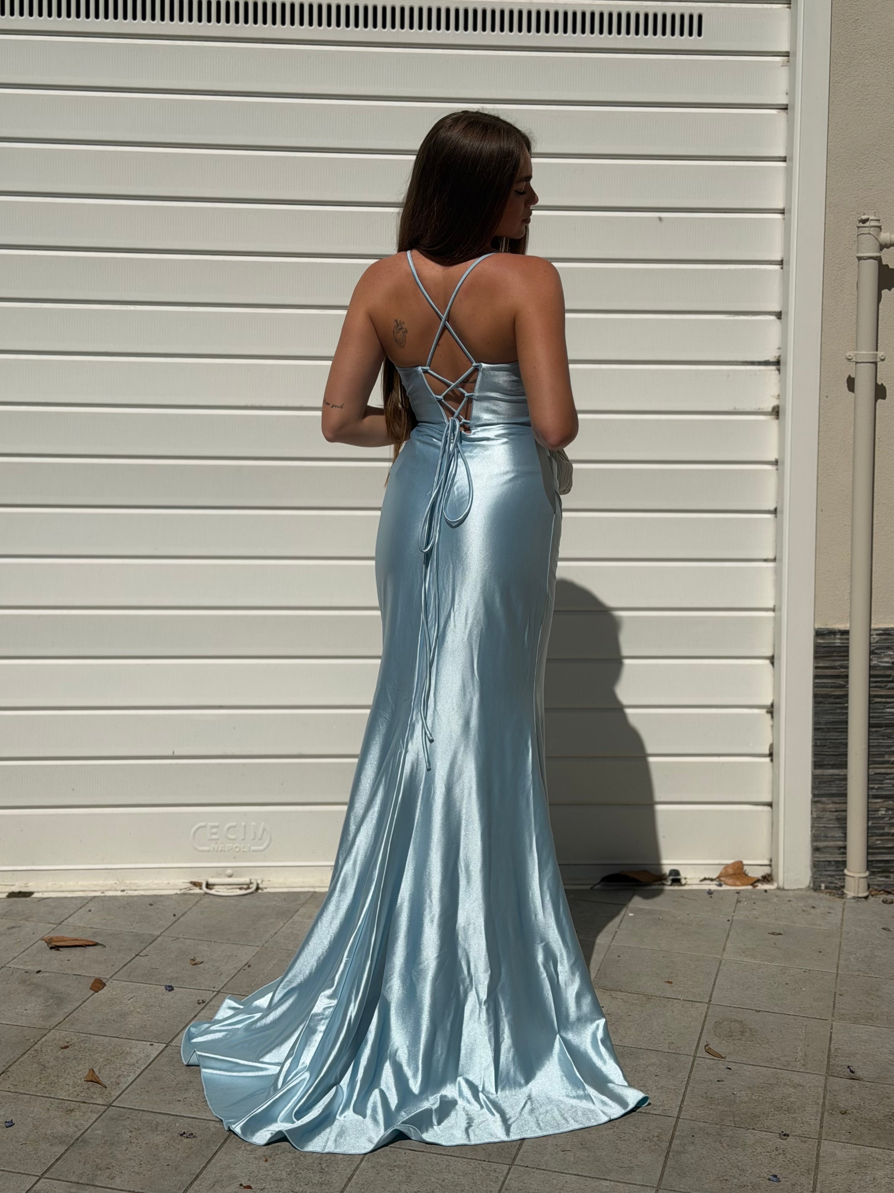 Dress elegant in raso azzurro
