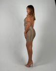 Mini dress bandage scollo sul retro beige