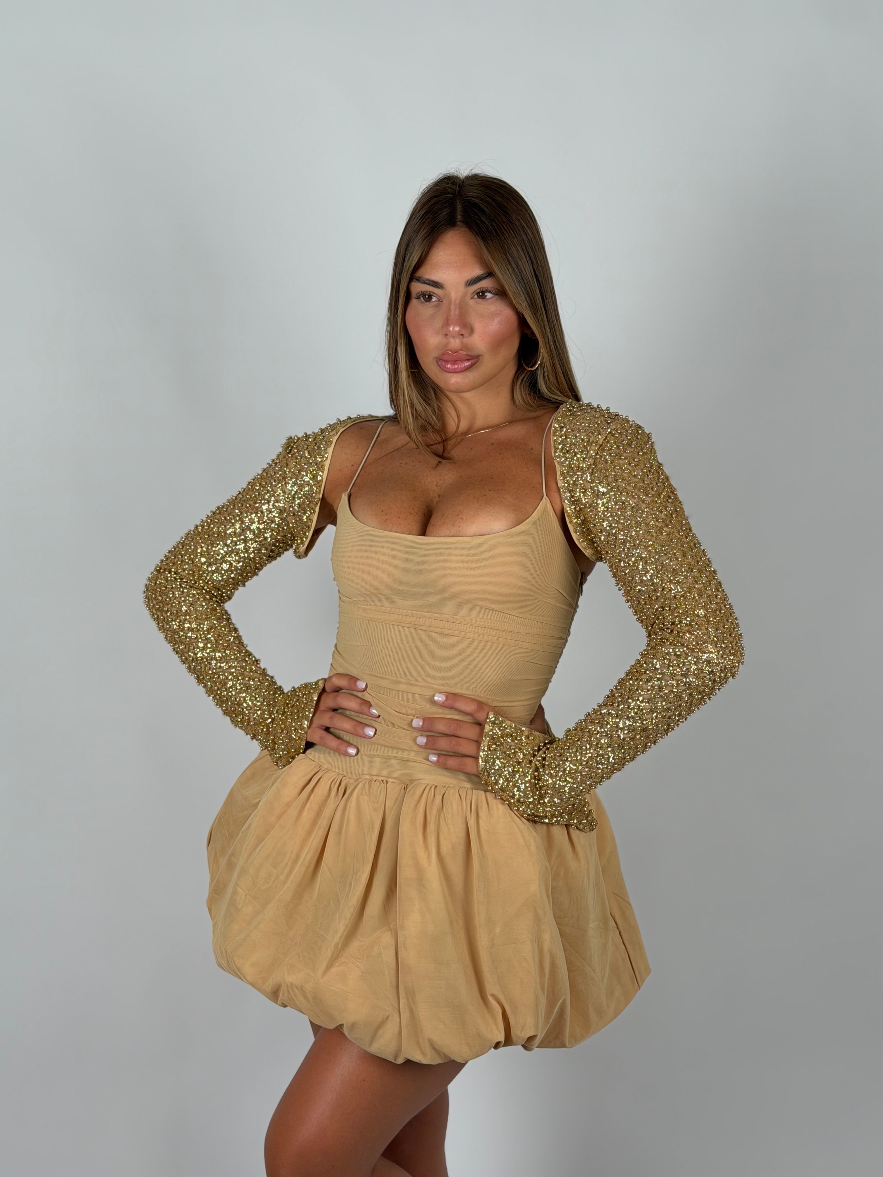 Mini dress balloon con copri spalle oro