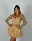 Mini dress balloon con copri spalle oro