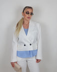 Giacca con inserti in camicia panna