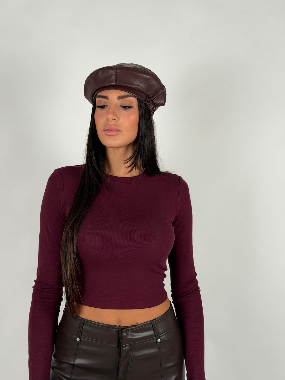 Maglia simply crop bordeaux