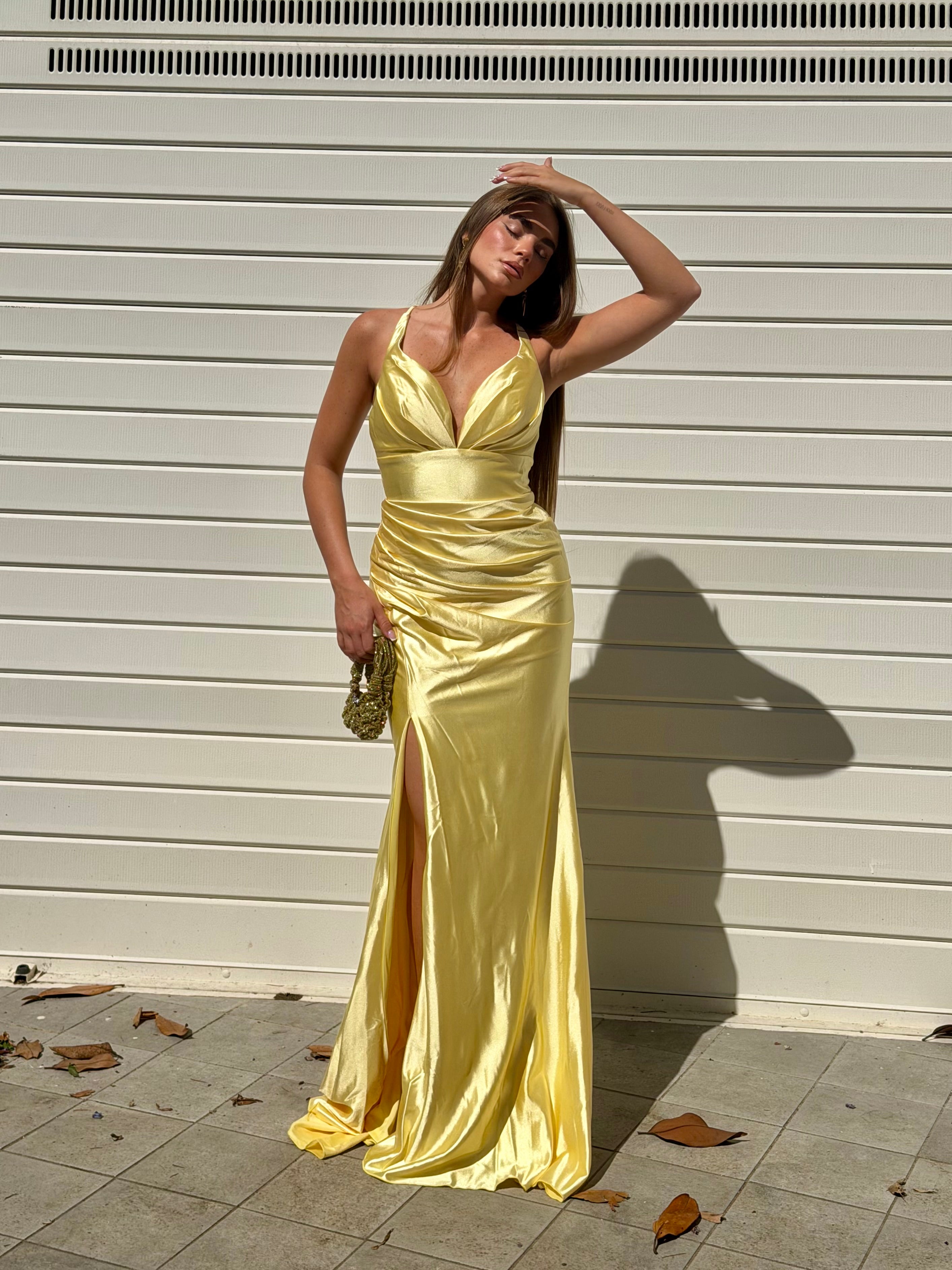 Dress elegant in raso giallo