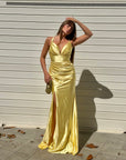 Dress elegant in raso giallo