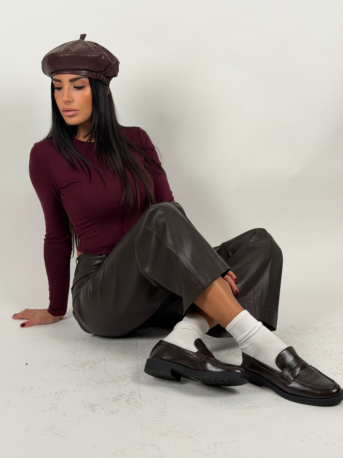 Maglia simply crop bordeaux