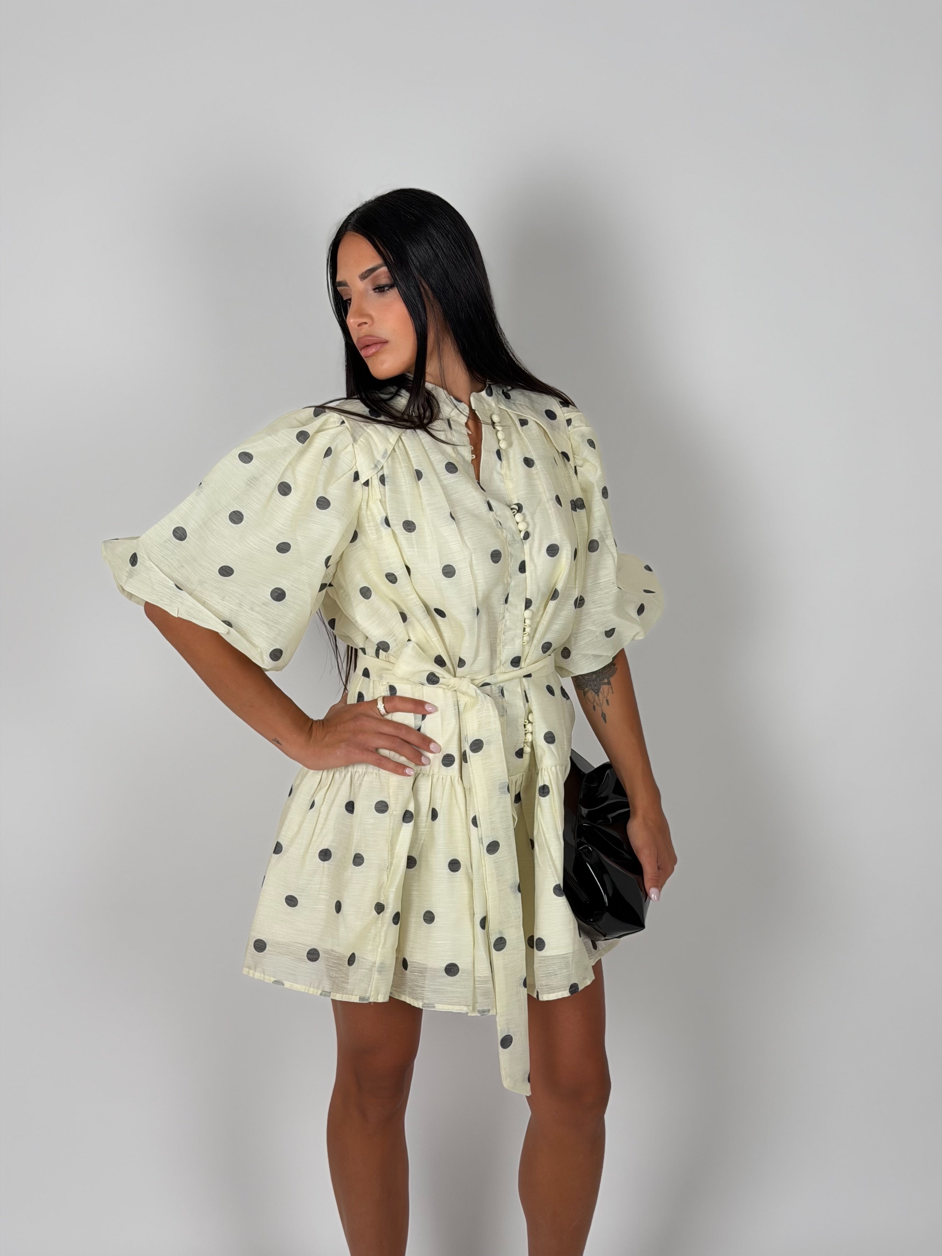 Mini dress balloon pois giallo/nero
