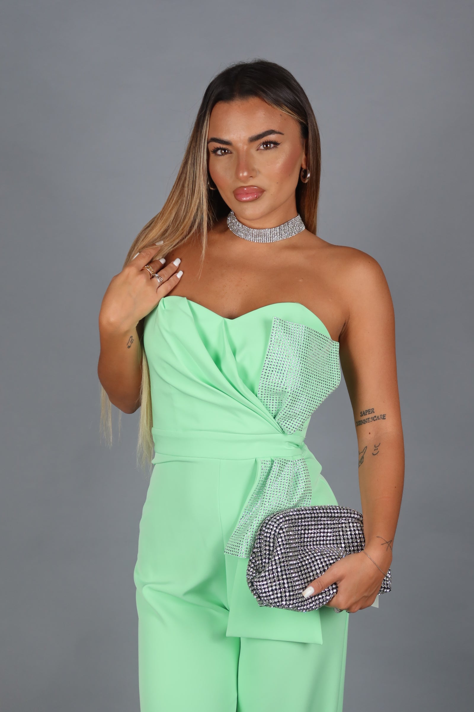 Jumpsuit candy strass green