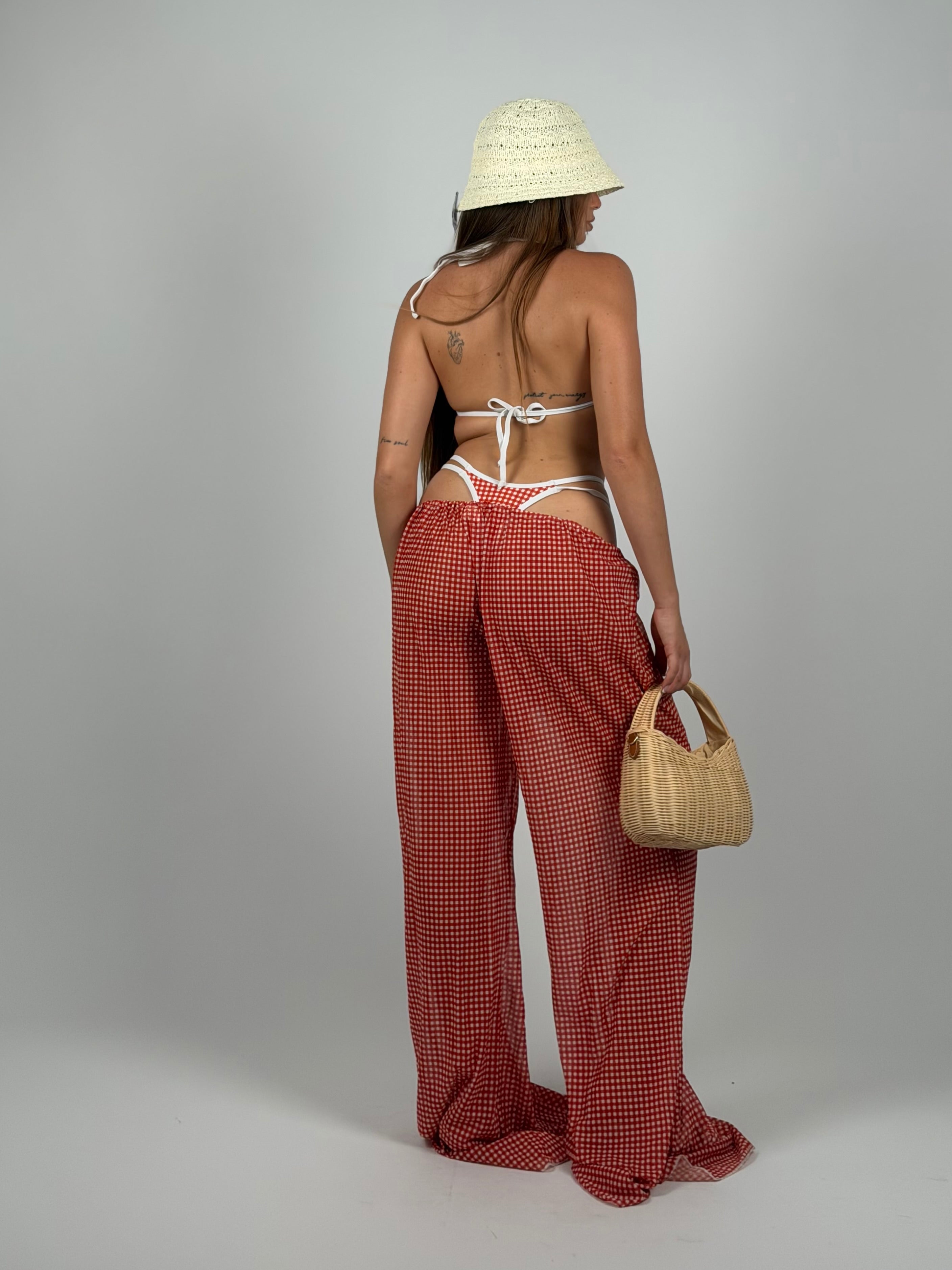 Set 3 pezzi costume e pantalone quadri red