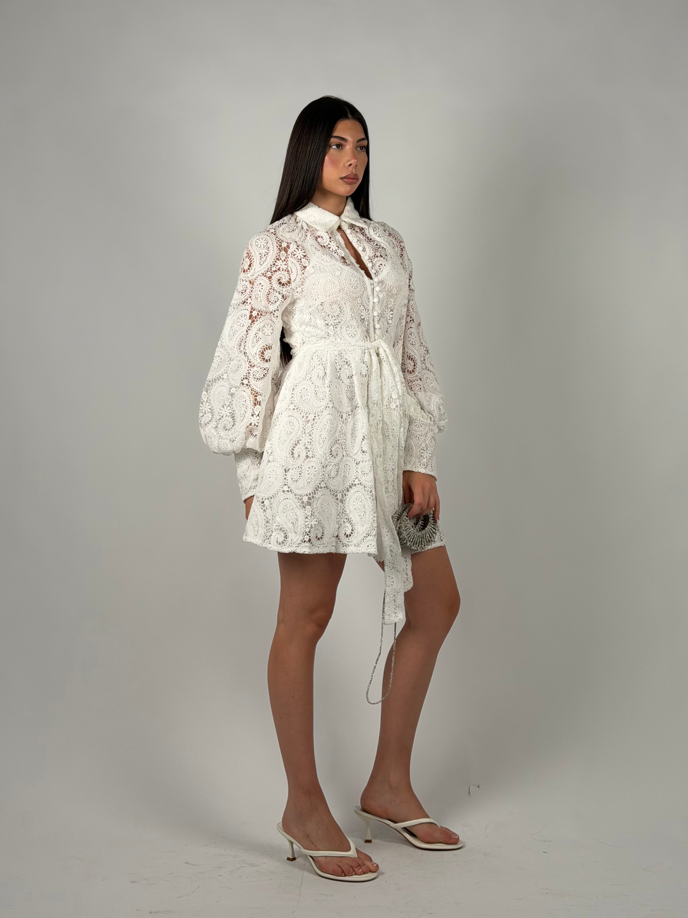 Mini dress lorena bianco in pizzo