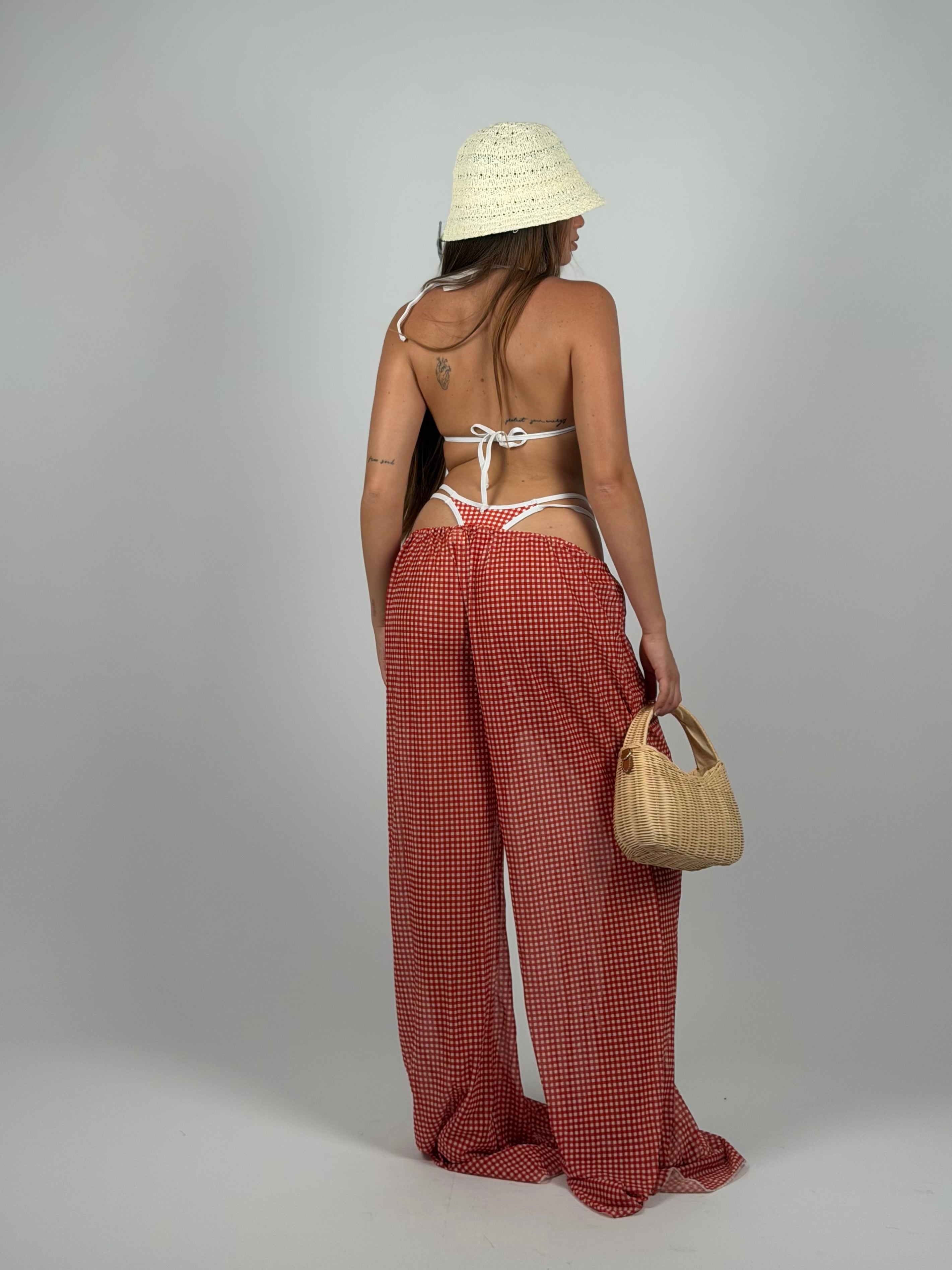 Set 3 pezzi costume e pantalone quadri red