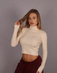 Maglia Crop collo alto beige