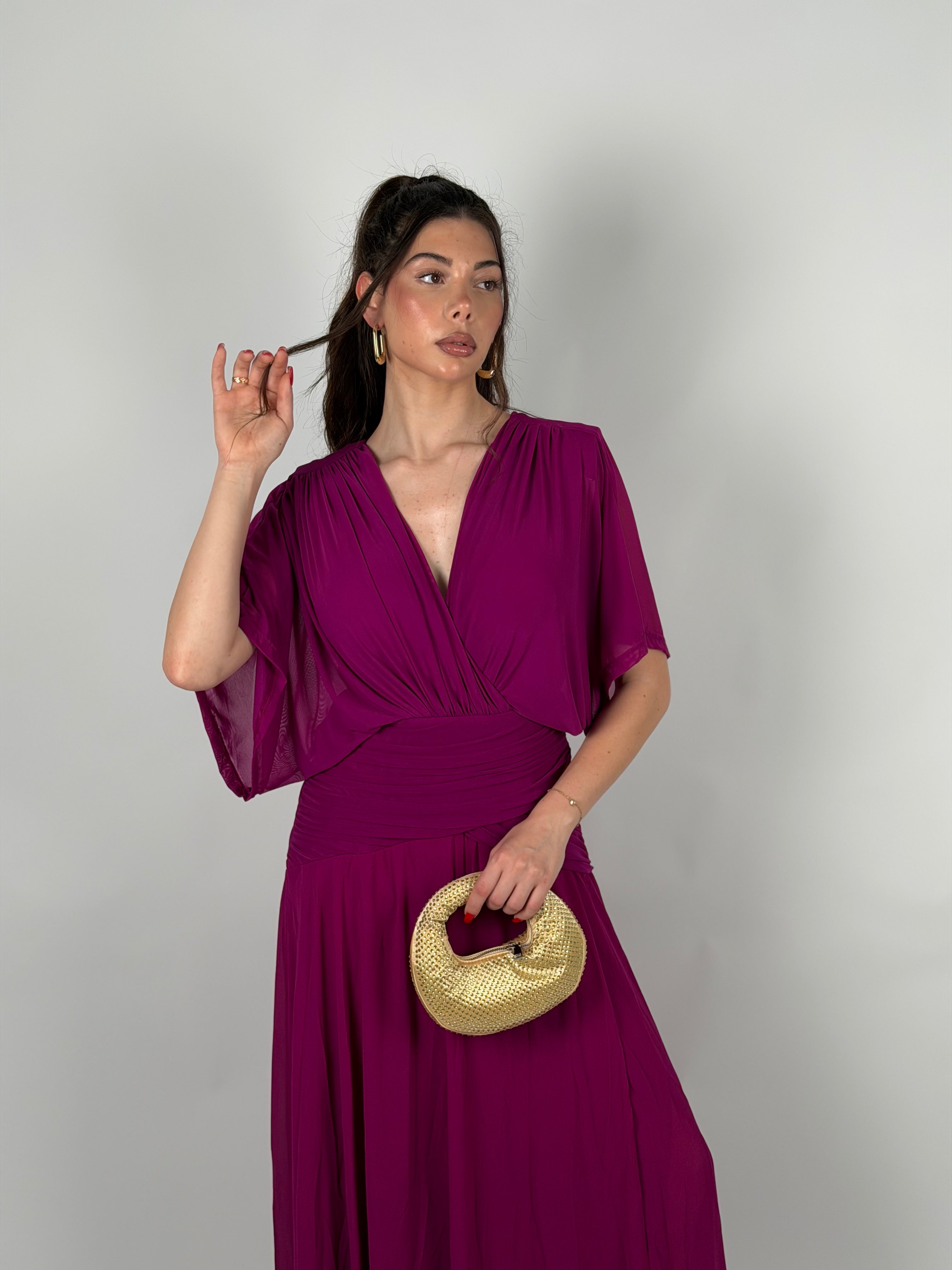 Dress in chiffon curvy magenta