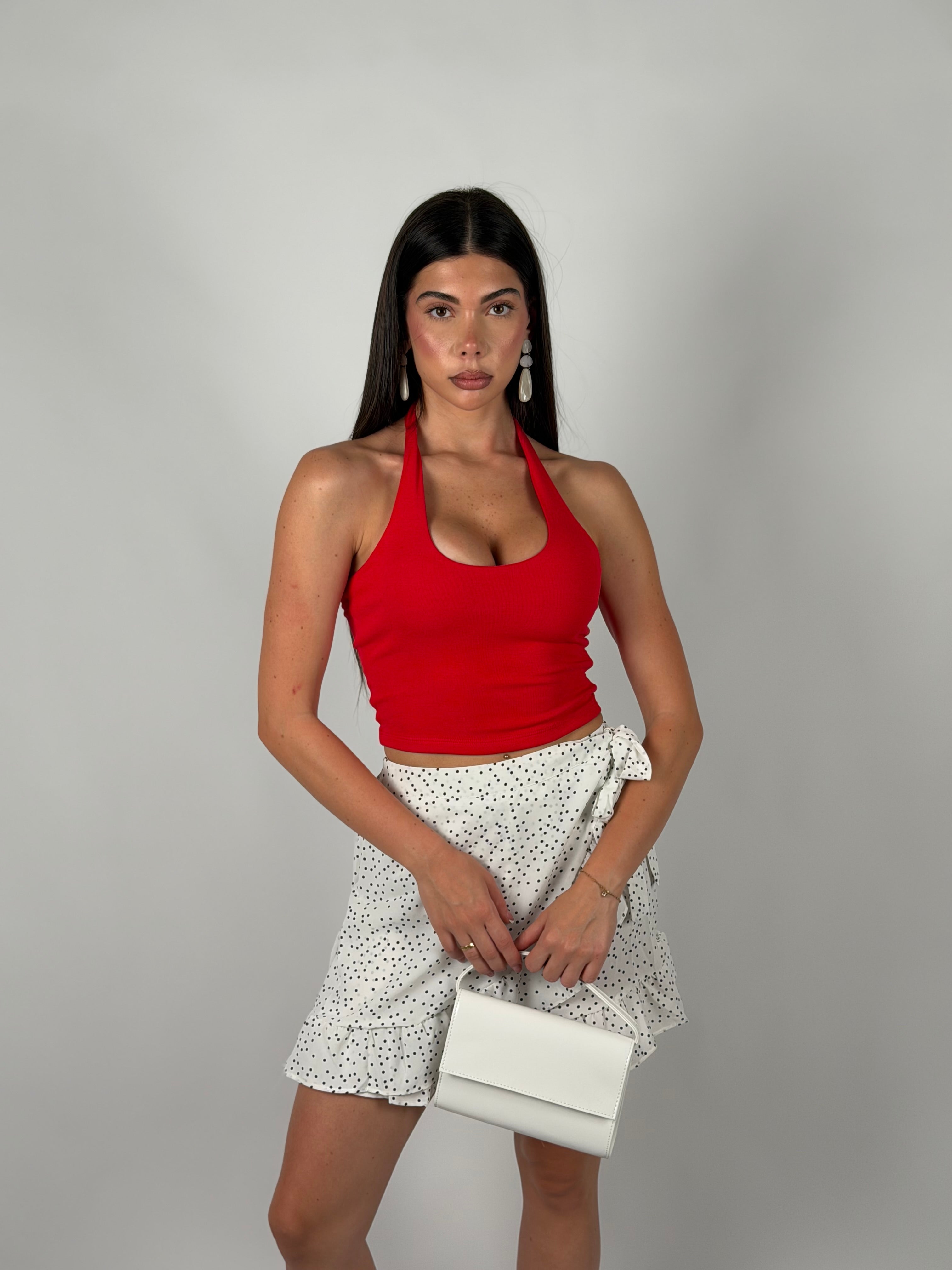 Top basic scollo America rosso