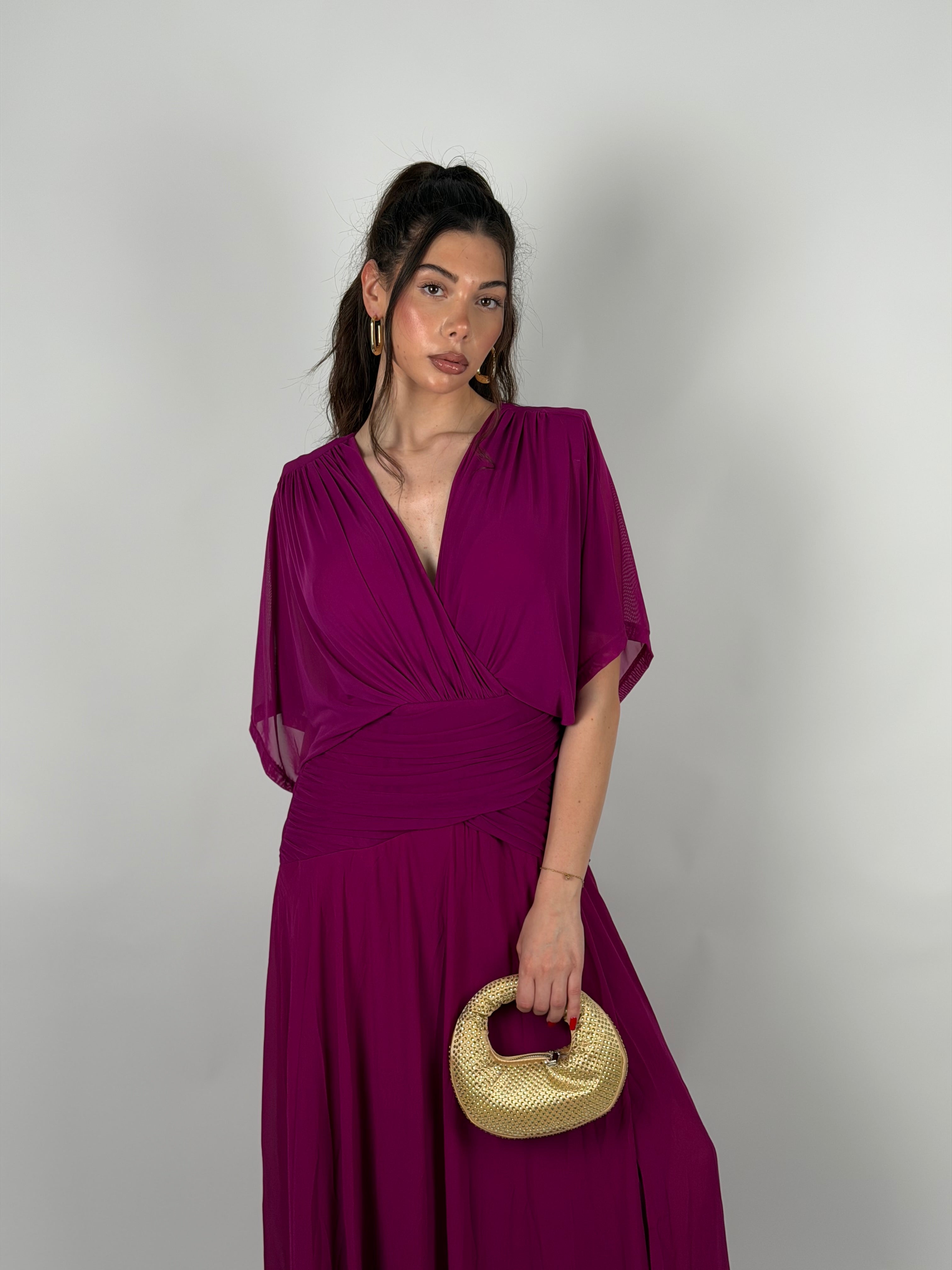 Dress in chiffon curvy magenta