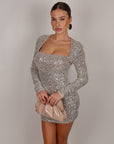 Mini dress scollo quadrato champagne in paillettes